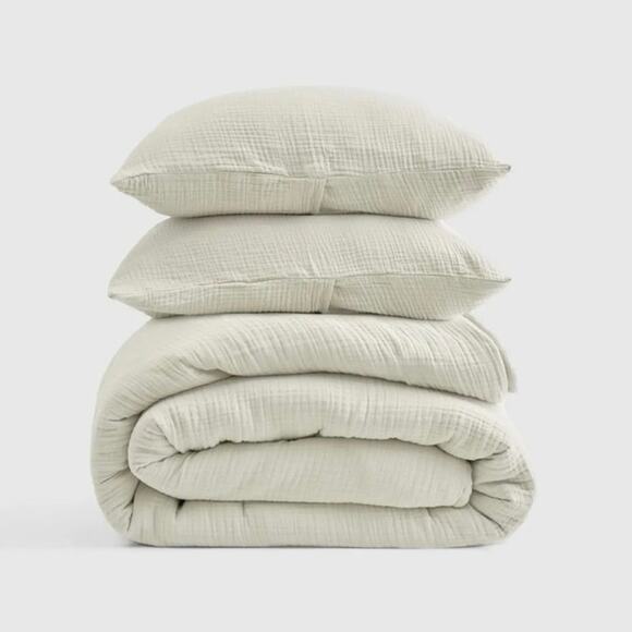 Quince King Organic Airy Gauze Duvet Cover Set Ivory - Picture 1 of 6